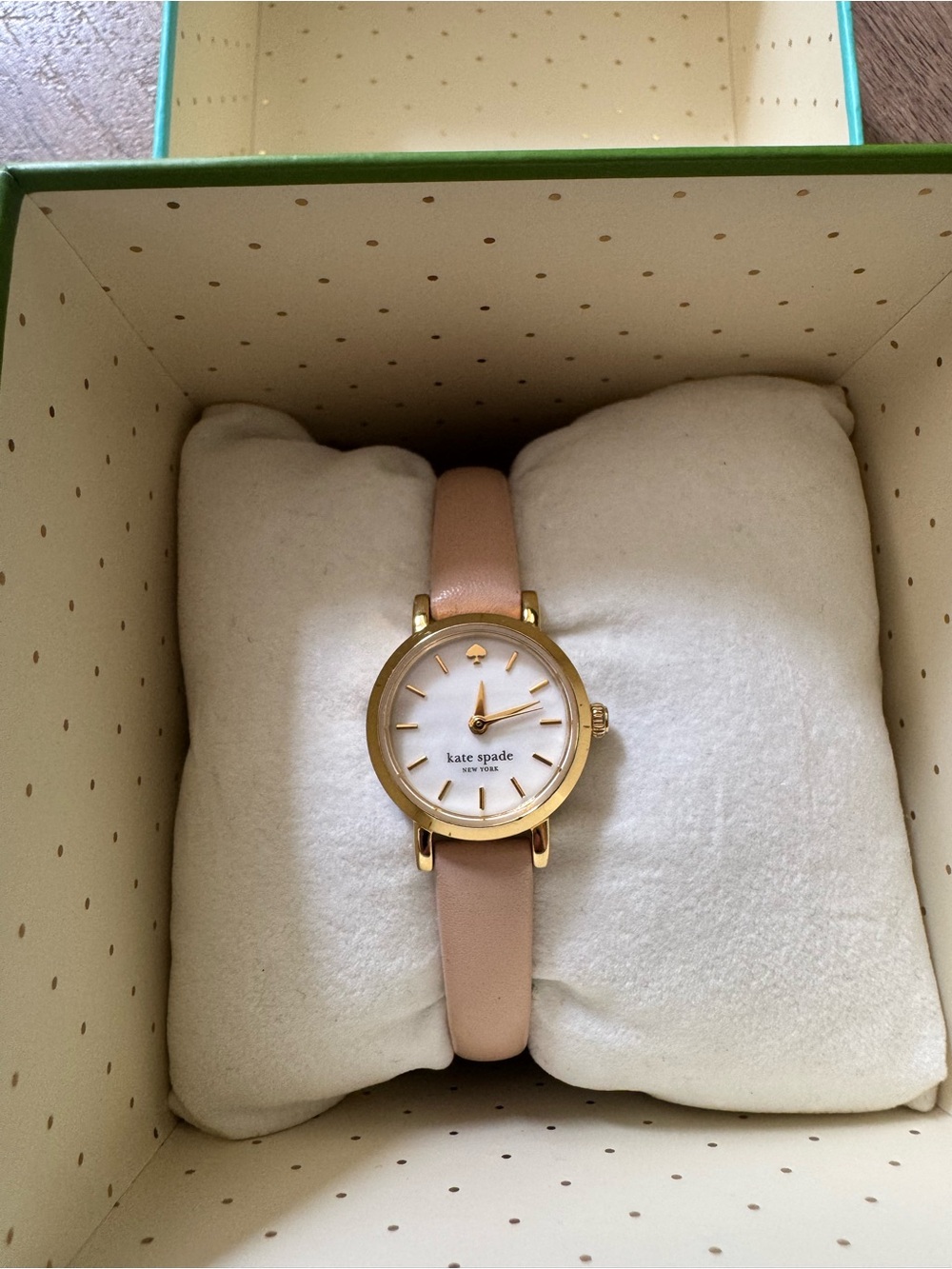 kate spade Gold-Tone Case Watch with Blush Leather Strap